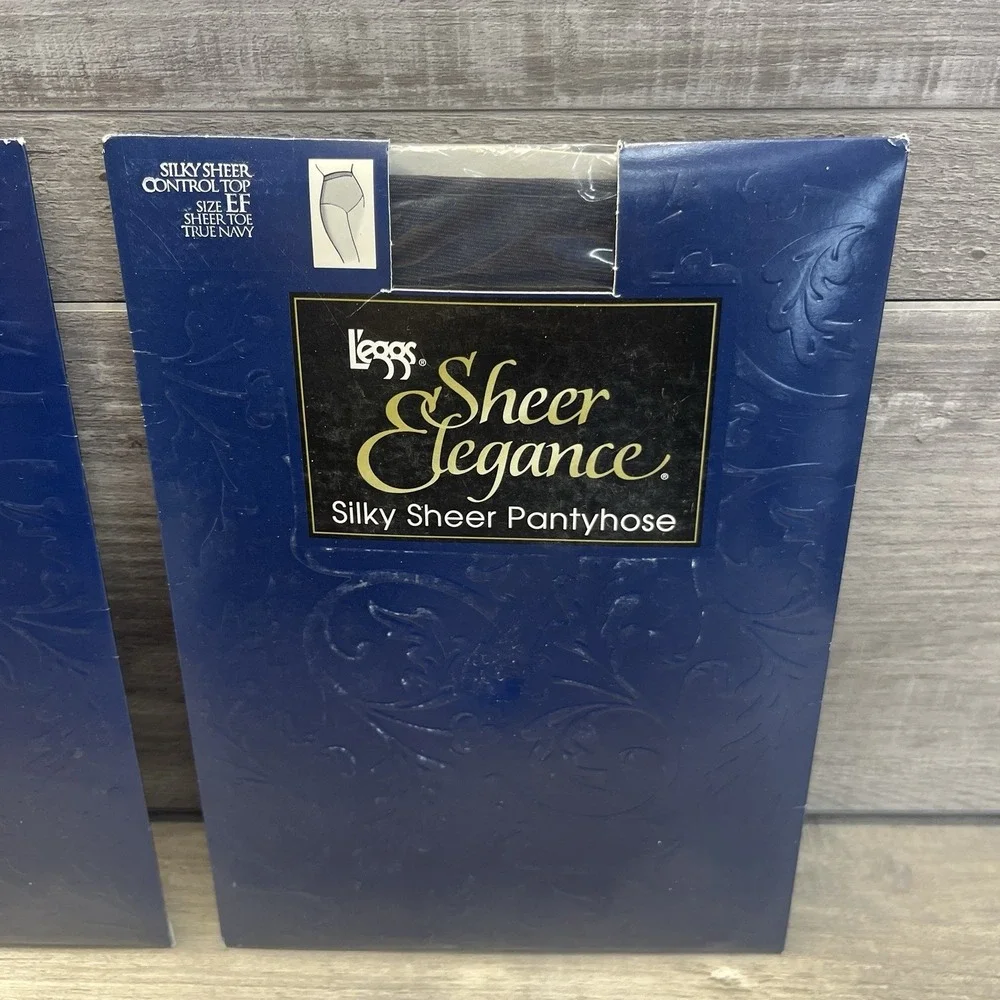Leggs Sheer Elegance Silky Sheer Control Top Pantyhose True Navy EF Lot of 2